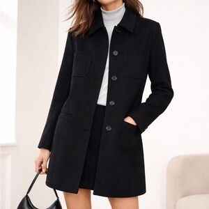 Mango Black Wool Blend Button Front Coat Jacket Women’s Size S New With Tags